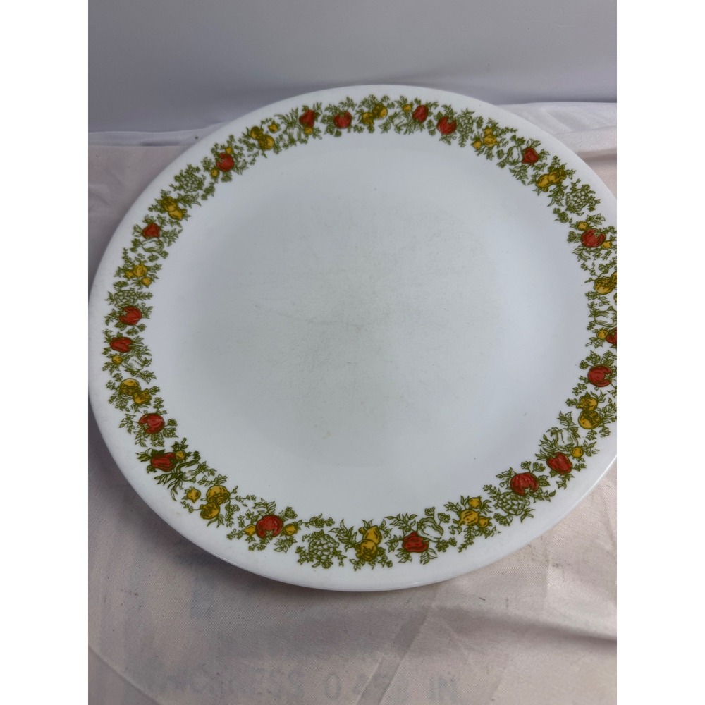 Corelle Harvest Home Dinner Plate Vintage Vitrelle White Green Pumpkin 10.25 in